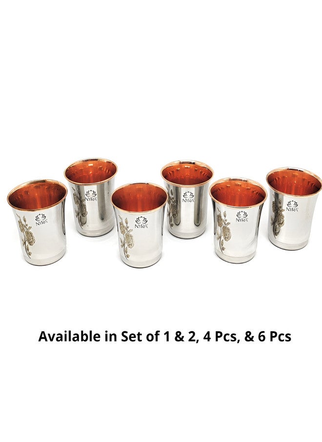 Nyra Kitchenware Silver-Toned 2 Pieces Floral Stainless Steel Water Glasses - 300ml Each - Image 5
